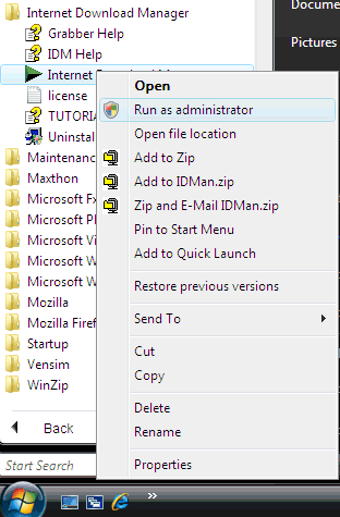 Run IDM with administrator rights